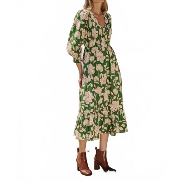 NEW SUGARLIPS britt floral dress in kelly green, off white, tan - Picture 5 of 5